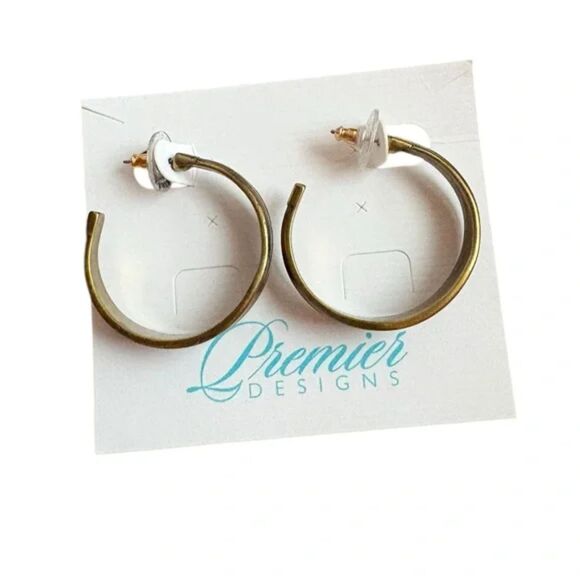 Premier Designs Two-Tone Hoop Gold Plated 1.25" Earrings - Picture 2 of 3